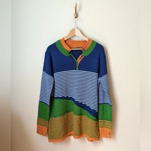 Asymmetrical Orange/Blue/Green Sweater